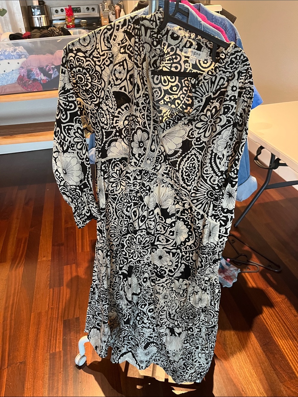 Umgee Black and White Floral-Paisley Midi Dress